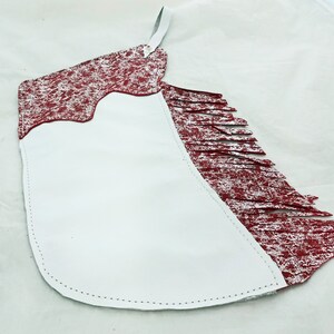 Chap Western Christmas Stocking Rodeo White Red Silver Metallic Leather Crystal Rhinestone Concho  Wine Bag Gift Custom OOAK