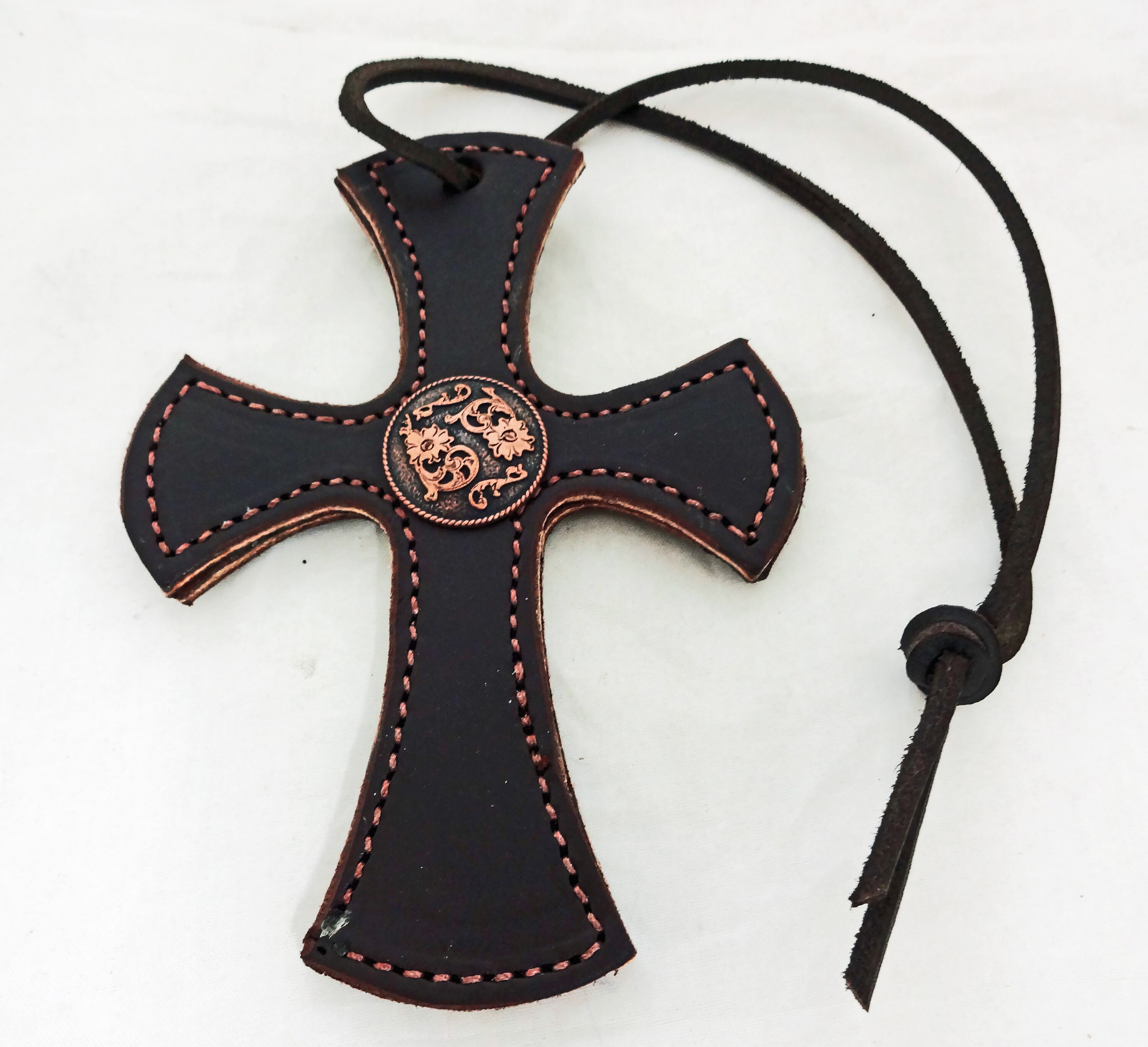 Saddle Cross Dark Brown Leather Copper Concho West Coast Tack Etsy