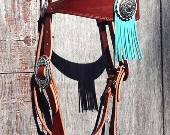 Tahoe Tack Turquoise Spotted Show Western Leather Browband