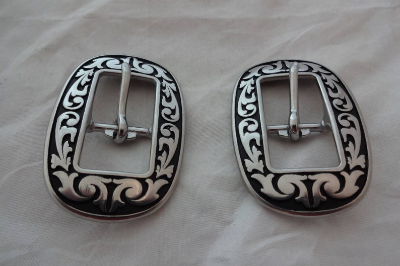 Pair Jeremiah Watt Oval Floral Buckles 3//4/" Black Headstall Horse Tack Stainless