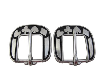 New Pair Jeremiah Watt Heel Bar Buckles Card Suit Stainless Steel Western Horse Tack Hardware