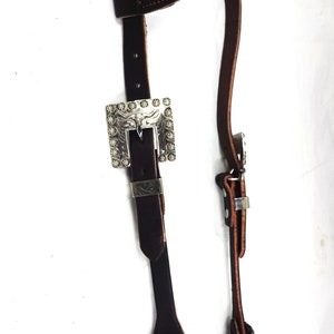 Square Longhorn Steer Head Buckles Chocolate Bridle Leather Slip One Ear Headstall Horse West Coast Tack Slotted Conchos Ties OOAK