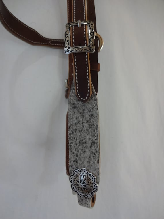 Rich Brown Harness Leather Slip One Ear Headstall Western Horse Tack Antiqued Nickel Cart Buckles Conchos West Coast Tack