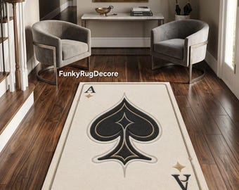 Hand Tufted Ace of Spades Wool Rug, Game Room Novelty Decor, Custom Sizes Available