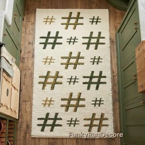 Handgetufteter Wollteppich, Elfenbein-Geometrisches Kreuzmuster, Boho Flur Wohnzimmer
