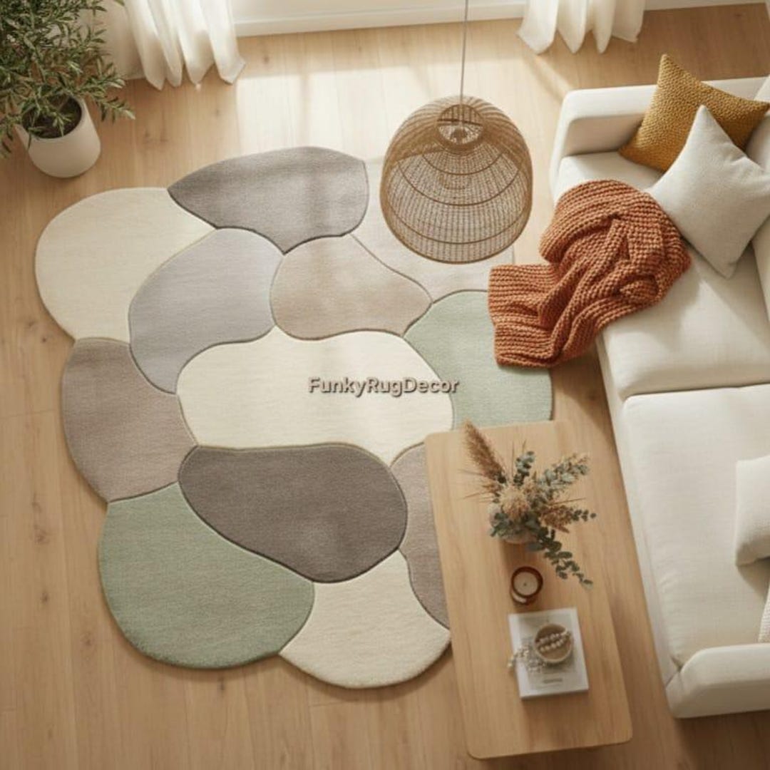 Hand Tufted Wool Rug, Sage Green Pebble Design, 3D Decor - Etsy