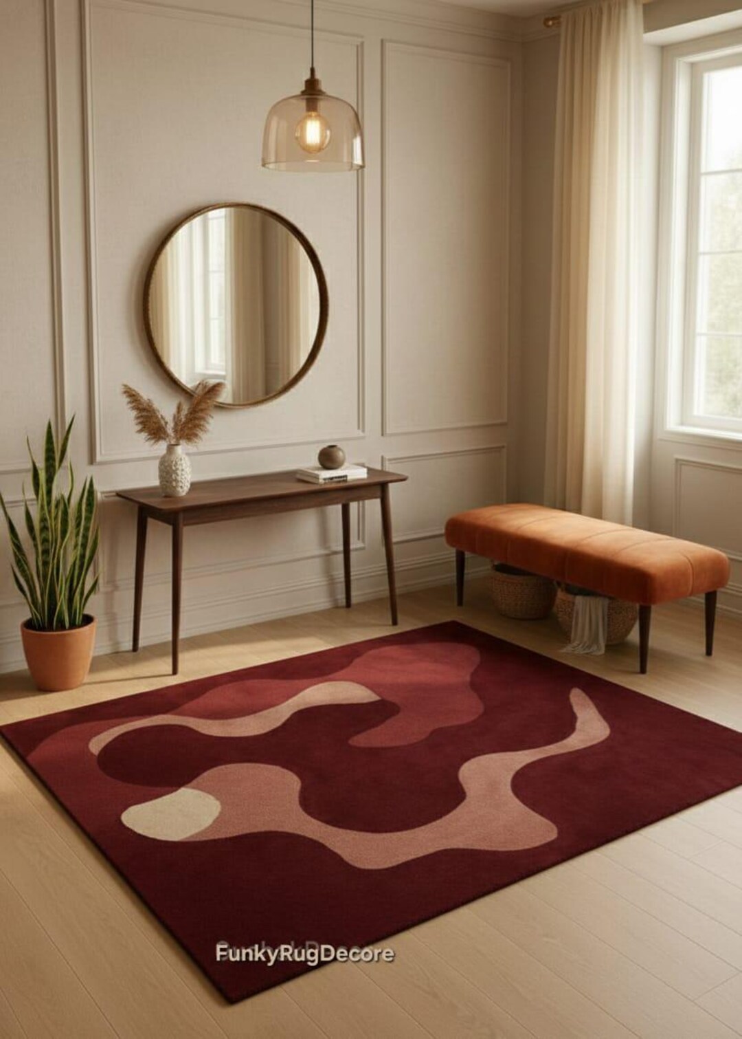 Red Tuft Rug Hand Tufted Wool Rug, Burgundy Red Wavy Abstract Carpet - Etsy