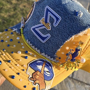 SGRHO - Sigma Gamma Rho CUSTOM Denim Junk Trucker Hat - Please Read Description