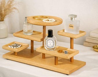 Wooden Multi-Tier Display Stand, Minimalist Jewelry & Perfume Organizer