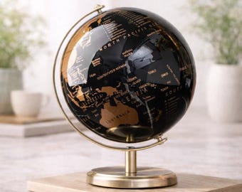 Modern Black Gold World Globe – Luxury Desk Decor, Minimalist Home Office Accessory