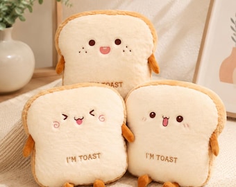 Kawaii Toast Plush Pillow, Soft Bread Stuffed Animal, Cozy Room Decor Toy