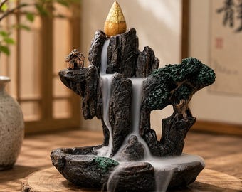 Backflow Incense Burner, Mountain Waterfall Landscape, Zen Meditation Decor