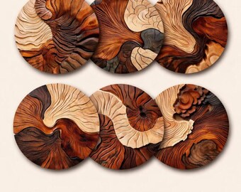 Wood Grain Coaster Set – Abstract Wooden Texture, Housewarming Gift
