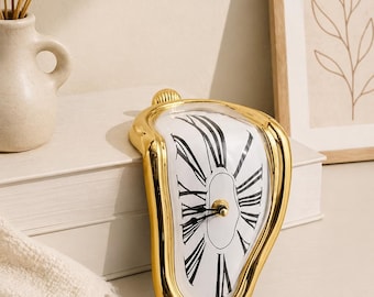Salvador Style Melting Wall Clock, Gold Surreal Desk Shelf Decor