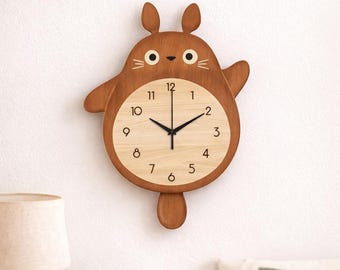 Totoro Inspired Wooden Wall Clock, Silent Quartz Nursery Decor