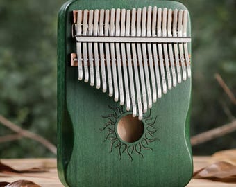 21-Key Green Kalimba Thumb Piano – Maple Wood Mbira, Handcrafted Musical Instrument for Beginners