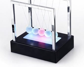 Glowing LED Newton's Cradle – Physics Desk Accessory