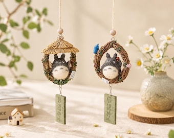 Forest Spirit Wind Chime, Totoro Inspired Hanging Bell Decor, Japanese Garden Ornament