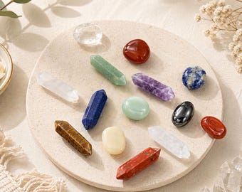 14 PCS Natural Crystal Set Gift Box | Healing Crystal Stones Kit | Reiki Meditation Gemstone Collection | Spiritual Gift for Her