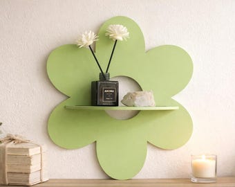 Green Flower Wall Shelf – Kids Room Decor, Floating Shelf
