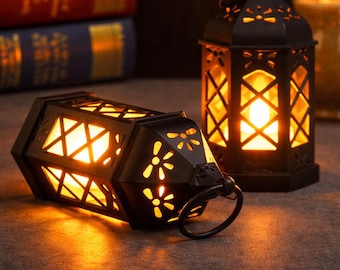 Vintage LED Decorative Lanterns – Rustic Metal Lantern Set