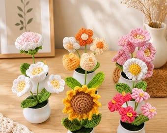 Crocheted Flower Pot Arrangement, Handmade Forever Bloom Decor