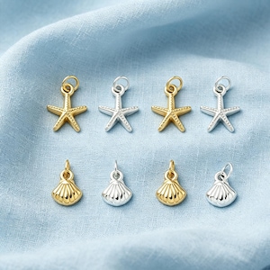 Für Meer-Liebhaber Mini Sterling Silber Seestern und Muschel Charms SS00072PD