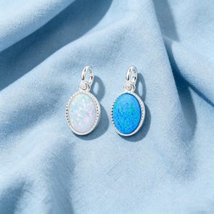 Sterling Silver Oval Opal Pendant • Dainty Blue White Fire Opal Charm • SS00093PD