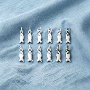 Sterling Silver Tiny Fish Charm, 9.7mm Mini Ocean Pendant with Bail, Silver Pisces Charm for Jewelry Making Supplies SS00058PD