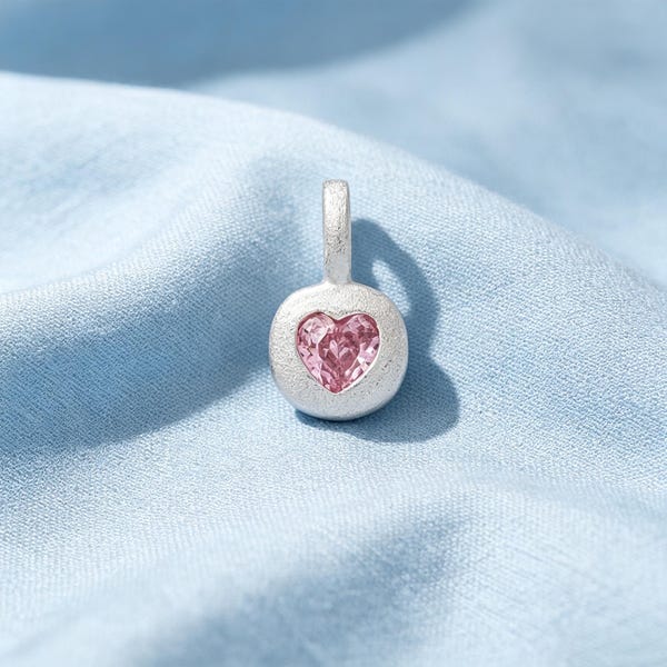 925 Sterling Silver Matte Heart Inlay Pendant, Brushed Silver Birthstone Charm for Jewelry Making, SS00011PD