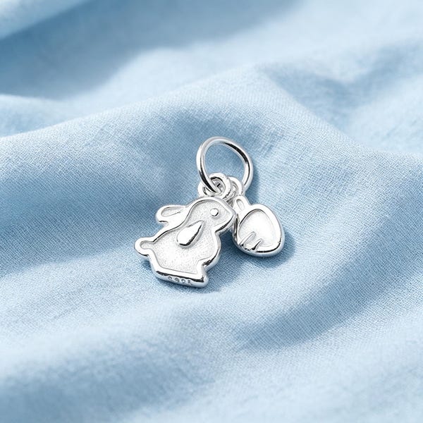 Sterling Silver Bunny Charm, Dainty Whimsical Carrot Cluster, Birthday Gift For Daughter, SS00176PD