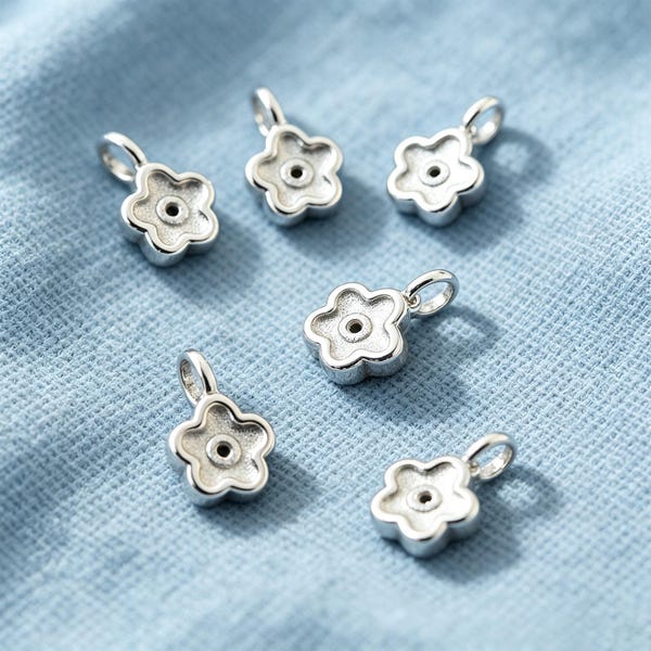 Tiny Sterling Silver Flower Pendant, Platinum Plated Peach Plum Blossom Charm, SS00001PD