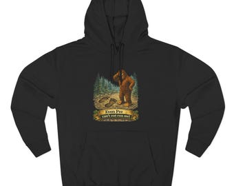 Bigfoot Hiking Graphic Hoodie | Sasquatch Forest Scene, Retro Outdoor Art