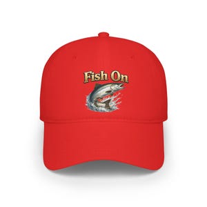 Cappello a basso profilo con scritta "Fish On Leaping Trout" / Cappello da pesca, attrezzatura da pescatore