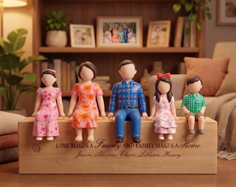 Housewarming Gift Custom Family Figurine, Personalized Home Decor, 3D Printed Family Statue with Engraved Name Sign