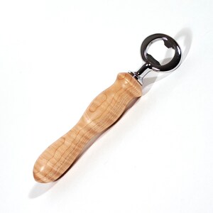 Bottle Opener, Chrome plated, Curly Maple, wooden handled