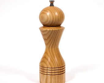 Hand Turned Ash Pepper Mill, Dancing Lady Design, 8 Inch