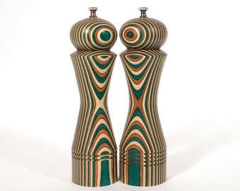 Hand Turned Camo Wood Salt and Pepper Mill Set, 10 Inch