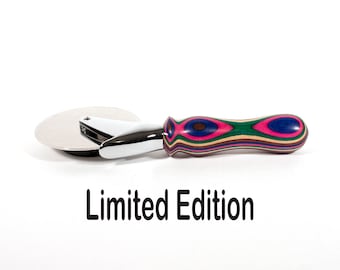 Stainless Steel Pizza Cutter with Colorful Laminated Wood Handle