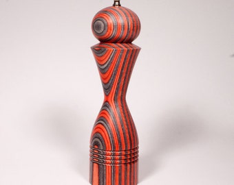 Hand Turned Pepper Mill, Red and Black Laminated Wood, 10 Inch