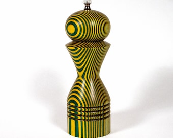 Handmade Green and Yellow Laminated Pepper Mill – 8 inch