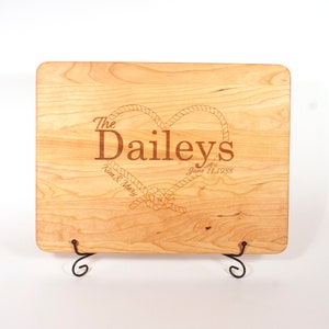 Personalized Wedding Gift, Cherry Cutting Board Laser Engraved with personalized rope heart