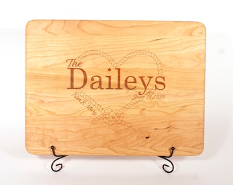 Personalized Wedding Gift, Cherry Cutting Board Laser Engraved with personalized rope heart