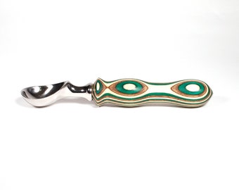 Cuchara para helado de madera laminada con camuflaje, acero inoxidable