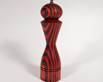 Red and Black Salt Mill, Colorful Wood Grinder, Handmade Ceramic Mechanism