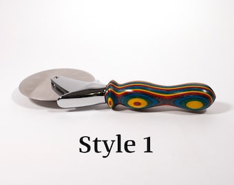 Cortador de pizza de madera de confeti, hoja de acero inoxidable, regalo de cocina