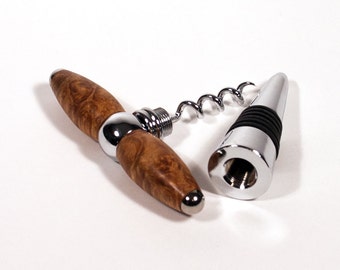 Wine Bottle Stopper & Corkscrew Combination, Maple Burl, Christmas Present, Housewarming Gift, Stocking Stuffer