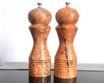 Maple Burl Salt and Pepper Mill Set, Rustic Kitchen Decor
