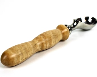 Hand Turned Curly Maple Ice Cream Scoop, Stainless Steel