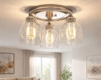Modern 3-Light Flush Mount Ceiling Light in Sand Nickel Finish, Ceiling Lighting Fixture